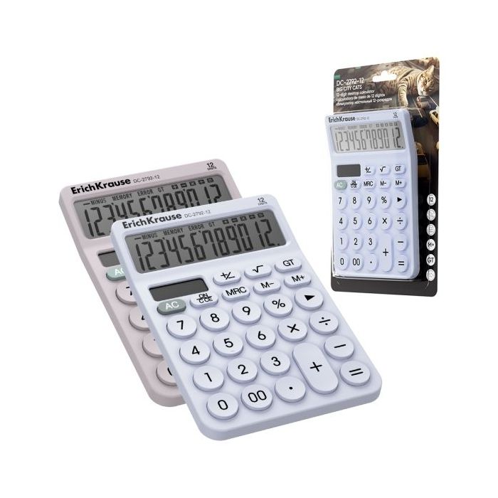 ErichKrause DC-2792-12 Big City Cats Calculadora de Sobremesa - Pantalla LCD de 12 Digitos - Apagado Automatico - Alimentacion S