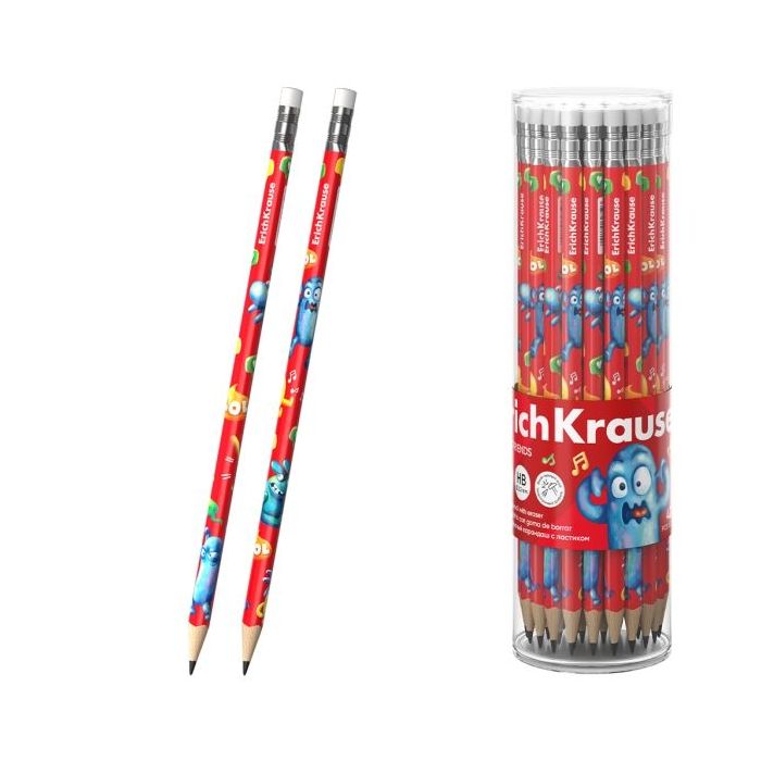 ErichKrause Jolly Friends Lapiz de Grafito con Goma de Borrar - Mina HB - Cuerpo Triangular - Colores Surtidos