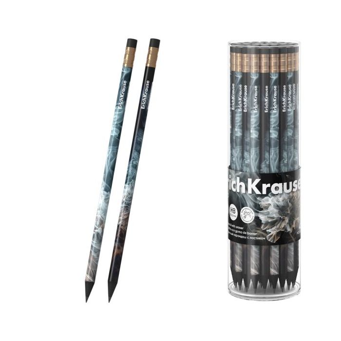 ErichKrause Fluid Lapiz de Grafito con Goma de Borrar - Mina HB - Cuerpo Redondo - Agarre Ergonomico - Colores Surtidos