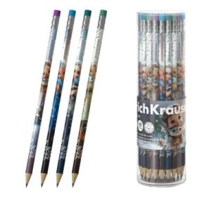 ErichKrause Magic Pet Lapiz de Grafito con Goma de Borrar - Mina HB - Cuerpo Redondo - Plastico - Colores Surtidos
