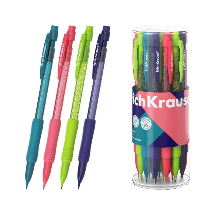 ErichKrause Reef Portaminas - Mina HB de 0.5mm - Goma de Borrar Integrada - Ergonomico - Colores Surtidos