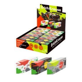 ErichKrause Adrenaline Speed Expositor con 36 Gomas de Borrar - Caucho Termoplastico - No Deja Residuos - Libre de PVC - Colores