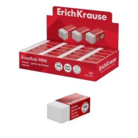 ErichKrause EasyRub Mini Expositor con 40 Gomas de Borrar - Caucho Termoplastico - No Deja Residuos - Libre de PVC - Color Blanc