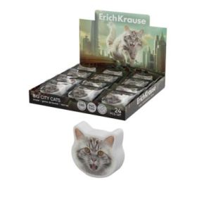 ErichKrause Big City Cats Expositor con 24 Gomas de Borrar - Caucho Termoplastico - No Deja Residuos - Libre de PVC - Color Vari