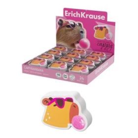 ErichKrause CapyBarbara Expositor con 24 Gomas de Borrar - Caucho Termoplastico - Borrado Suave - No Deja Residuos - No Rasga el