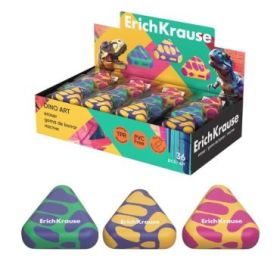 ErichKrause Dino Art Expositor con 36 Gomas de Borrar - Caucho Termoplastico - No Deja Residuos - No Rasga el Papel - Libre de P