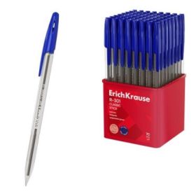 ErichKrause R-301 Stick Classic Boligrafo con Capuchon - Punta de 1.0mm - Cuerpo Transparente - Trazo 0.5mm - Tinta de Secado Ra