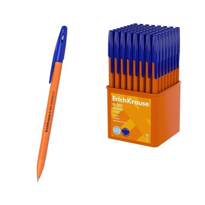 ErichKrause R-301 Stick Orange Boligrafo con Capuchon - Punta de 0.7mm - Cuerpo Opaco Naranja - Trazo 0.35mm - Tinta de Secado R