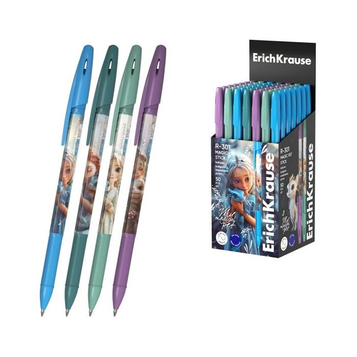 ErichKrause R-301 Stick Magic Pet Boligrafo con Capuchon - Modelos Surtidos - Trazo 0.35mm - Tinta de Secado Rapido - Tapa Venti