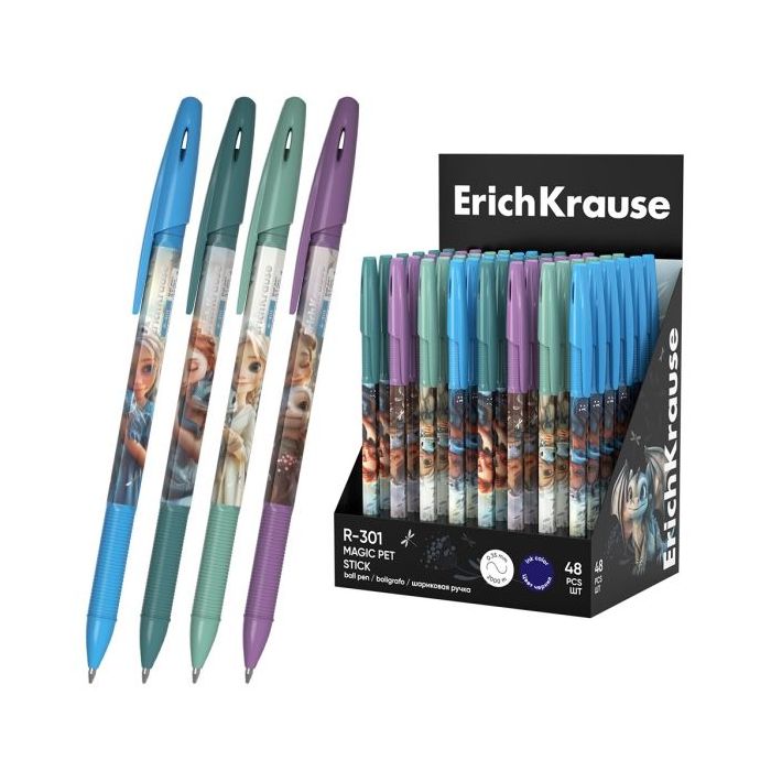ErichKrause R-301 Stick Magic Pet Expositor con 48 Boligrafos con Capuchon - Modelos Surtidos - Trazo 0.35mm - Tinta de Secado R