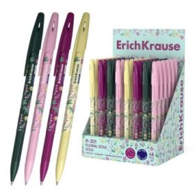 ErichKrause R-301 Stick Floral Soul Expositor con 48 Boligrafos con Capuchon - Modelos Surtidos - Trazo 0.35mm - Tinta de Secado