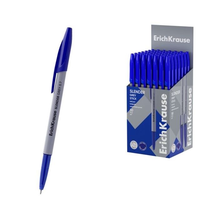 ErichKrause Slender Stick Grey Boligrafo con Capuchon - Punta de Aguja 0.7mm - Cuerpo Opaco Gris - Trazo 0.26mm - Tinta de Baja