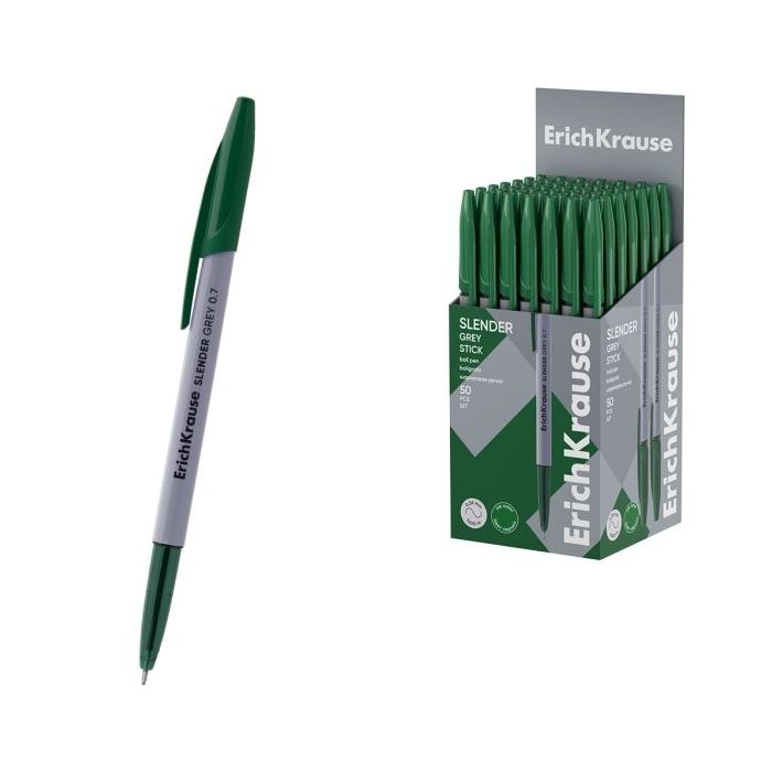 ErichKrause Slender Stick Grey Boligrafo con Capuchon - Punta de Aguja 0.7mm - Cuerpo Opaco Gris - Trazo 0.26mm - Tinta de Baja