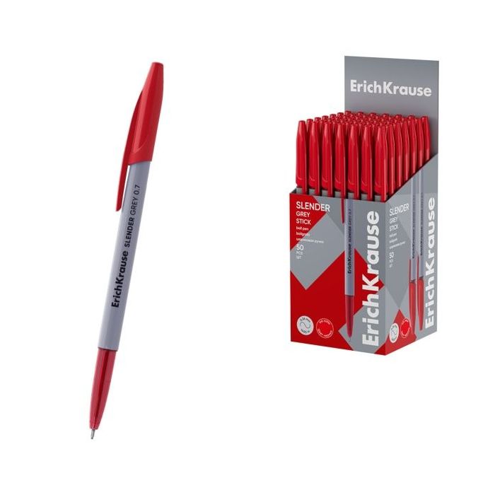 ErichKrause Slender Stick Grey Boligrafo con Capuchon - Punta de Aguja 0.7mm - Cuerpo Opaco Gris - Trazo 0.26mm - Tinta de Baja