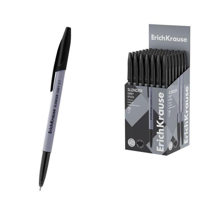 ErichKrause Slender Stick Grey Boligrafo con Capuchon - Punta de Aguja 0.7mm - Cuerpo Opaco Gris - Trazo 0.26mm - Tinta de Baja