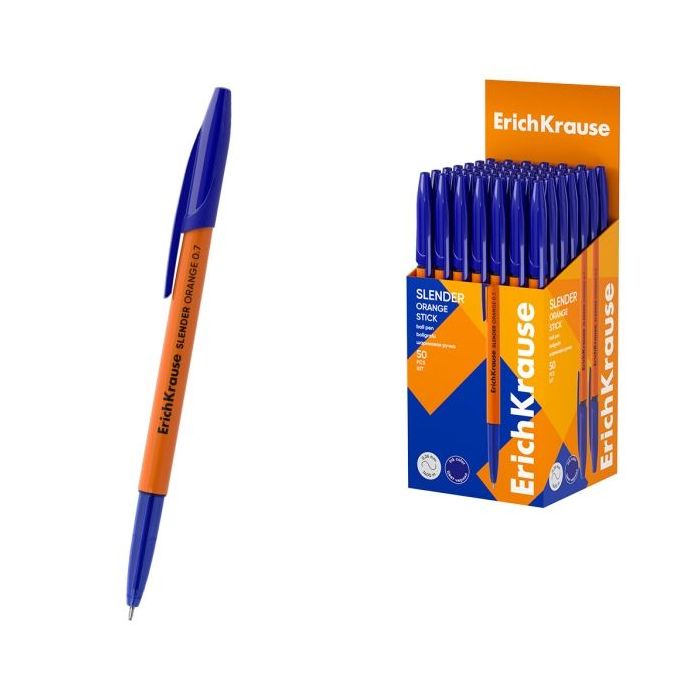 ErichKrause Slender Stick Orange Boligrafo con Capuchon - Punta de Aguja 0.7mm - Cuerpo Opaco Naranja - Trazo 0.26mm - Tinta de