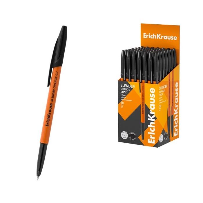 ErichKrause Slender Stick Orange Boligrafo con Capuchon - Punta de Aguja 0.7mm - Cuerpo Opaco Naranja - Trazo 0.26mm - Tinta de