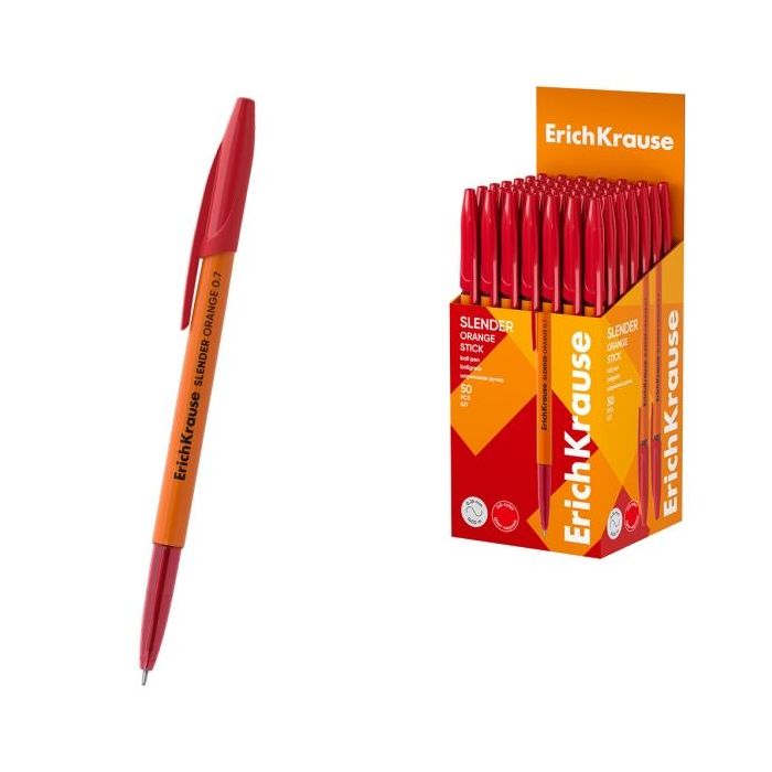 ErichKrause Slender Stick Orange Boligrafo con Capuchon - Punta de Aguja 0.7mm - Cuerpo Opaco Naranja - Trazo 0.26mm - Tinta de
