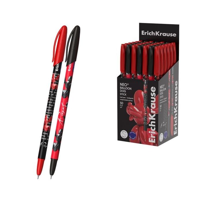 ErichKrause Neo Stick Balloon Dog Boligrafo con Capuchon - Modelos Surtidos - Trazo 0.26mm - Tinta de Baja Viscosidad - Tapa Ven