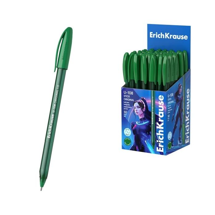 ErichKrause U-108 Stick Original Boligrafo con Capuchon - Punta de 1.0mm - Trazo 0.3mm - Tinta de Baja Viscosidad - Tapa Ventila
