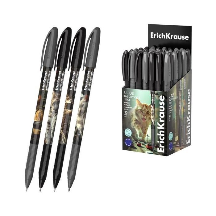 ErichKrause U-108 Stick Big City Cats Boligrafo con Capuchon - Modelos Surtidos - Trazo 0.3mm - Tinta de Baja Viscosidad - Tapa
