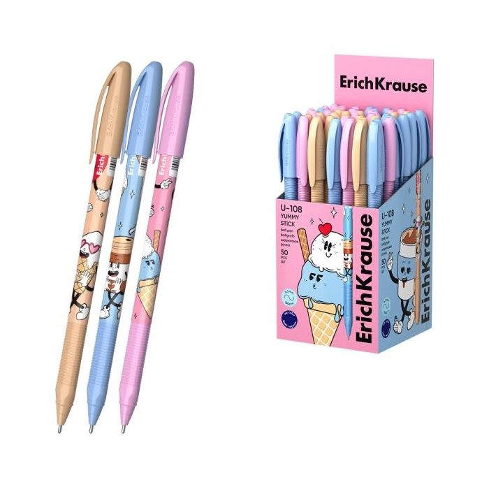 ErichKrause U-108 Stick Yummy Boligrafo con Capuchon - Modelos Surtidos - Trazo 0.3mm - Tinta de Baja Viscosidad - Tapa Ventilad