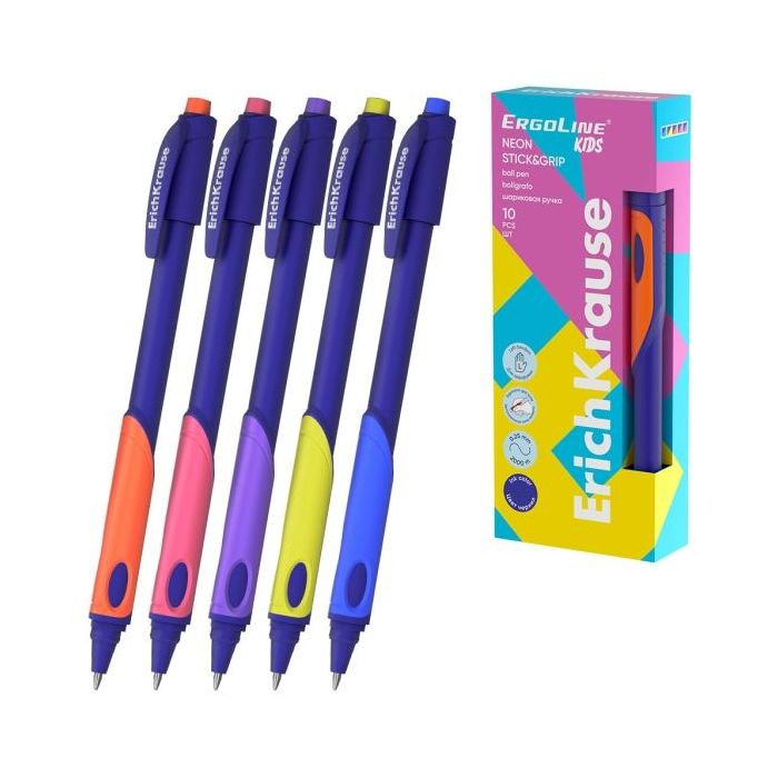 ErichKrause ErgoLine Kids Boligrafo Retractil - Ergonomico para Zurdos - Tinta Azul - Trazo 0.25mm - Colores Surtidos