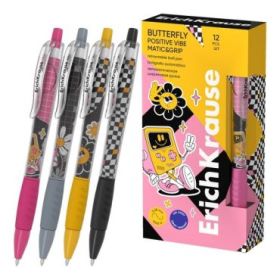 ErichKrause Butterfly Matic and Grip Positive Vibe Boligrafo Retractil - Modelos Surtidos - Trazo 0.28mm - Zona de Agarre de Gom