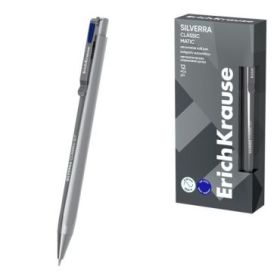 ErichKrause Silverra Matic Classic Boligrafo Retractil - Punta de 0.7mm - Cuerpo Gris - Trazo 0.35mm - Color Azul