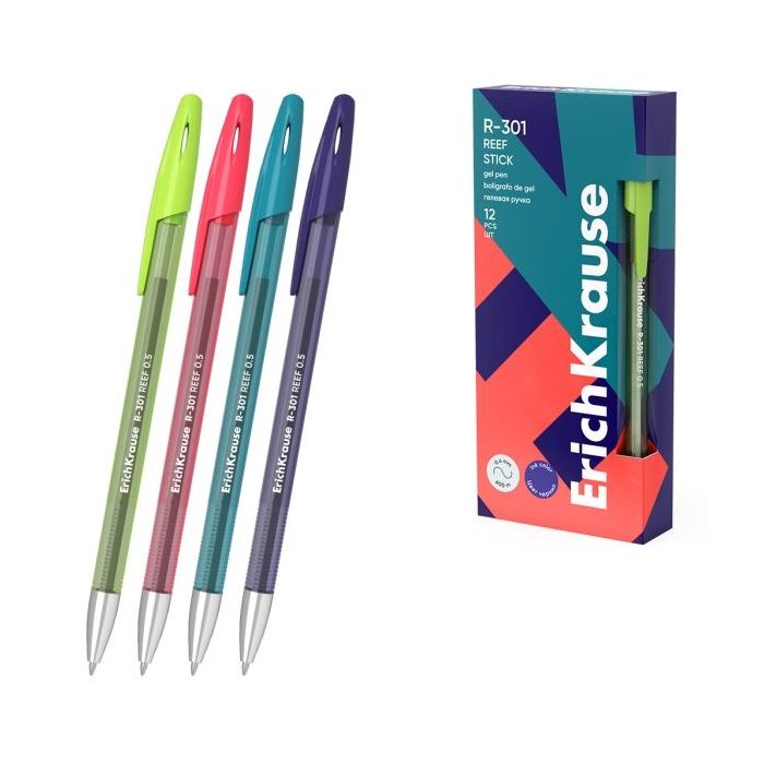 ErichKrause R-301 Gel Stick Reef Boligrafo con Capuchon - Modelos Surtidos - Trazo 0.4mm - Tinta de Gel - Resistente al Agua - S