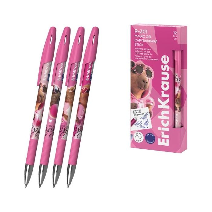 ErichKrause R-301 Magic Gel Stick CapyBarbara Boligrafo Borrable - Modelos Surtidos - Trazo 0.4mm - Tinta de Gel - Resistente al