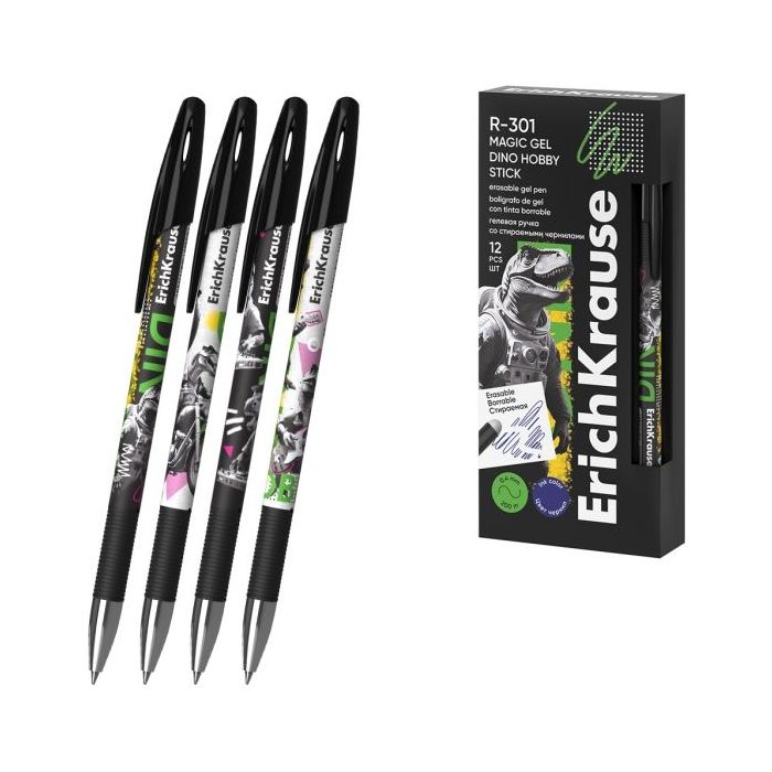 ErichKrause R-301 Magic Gel Stick Dino Hobby Boligrafo Borrable - Modelos Surtidos - Trazo 0.4mm - Tinta de Gel - Resistente al
