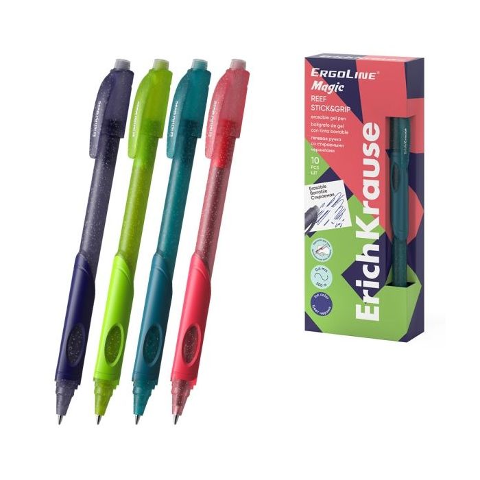 ErichKrause ErgoLine Magic Stick and Grip Reef Boligrafo Borrable - Modelos Surtidos - Trazo 0.4mm - Tinta de Gel - Resistente a