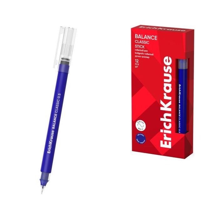 ErichKrause Balance Stick Classic Boligrafo con Capuchon - Punta de 0.5mm - Trazo 0.35mm - Tinta Libre con Regulador de Alimenta