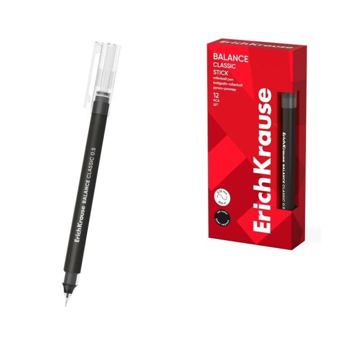 ErichKrause Balance Stick Classic Boligrafo con Capuchon - Punta de 0.5mm - Trazo 0.35mm - Tinta Libre con Regulador de Alimenta