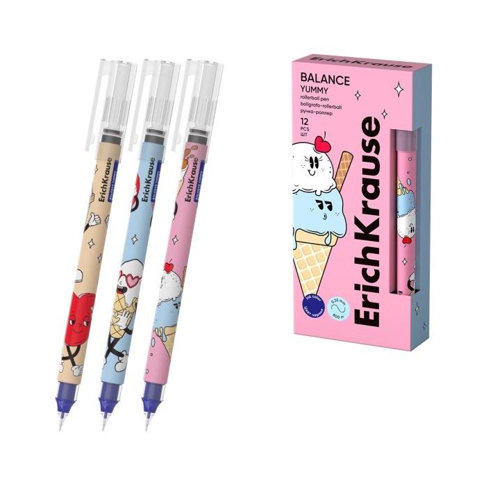 ErichKrause Balance Stick Yummy Boligrafo con Capuchon - Modelos Surtidos - Trazo 0.35mm - Tinta Libre con Regulador de Alimenta