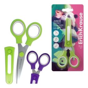 ErichKrause Junior Protect Panda Hugs Tijeras de 13cm - Puntas Redondeadas - Funda Protectora - Mangos de Plastico Resistente a