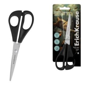 ErichKrause Big City Cats Tijeras de 16.5cm - Mangos de Plastico Resistente a Golpes - Acero Inoxidable - Ergonomicas - Color Ne