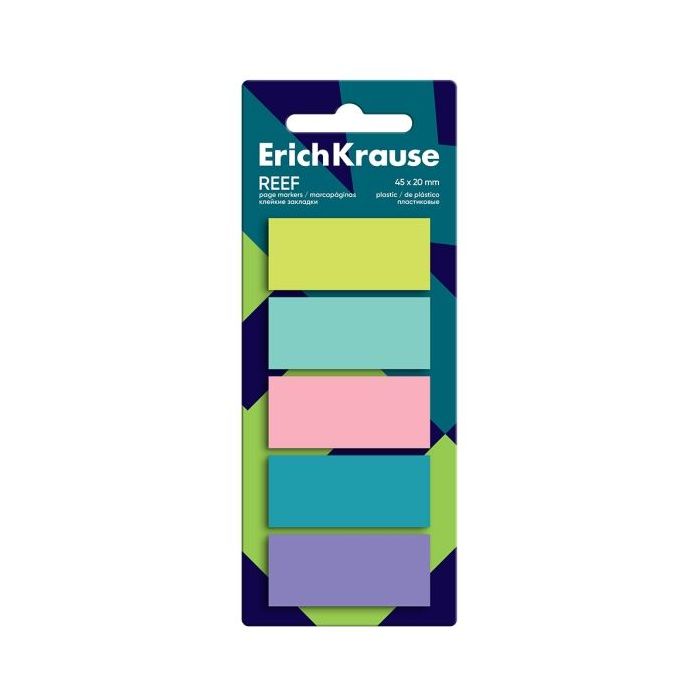 ErichKrause Reef Pack de 5 Blocs de 20 Marcadores de Pagina - Reposicionables - Plastico - 20x45mm - Colores Surtidos