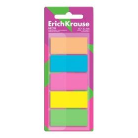 ErichKrause Neon Pack de 5 Blocs de 20 Marcadores de Pagina - Reposicionables - Plastico - 20x45mm - Colores Surtidos