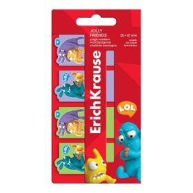 ErichKrause Jolly Friends Pack de 4 Blocs de 20 Marcadores de Pagina - Reposicionables - Papel de 75g/m2 - 25X67mm - Colores Sur