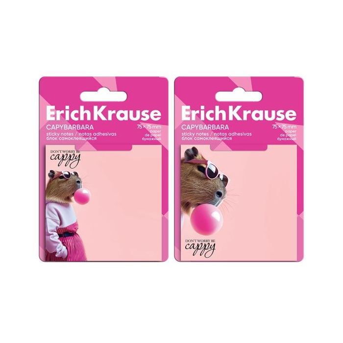ErichKrause CapyBarbara Bloc de 50 Notas Adhesivas Reposicionables - Papel de 75g/m2 - 75x75mm - Pegamento a Base de Agua - Colo