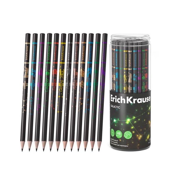 ErichKrause Galactic Lapiz de Grafito - Mina HB - Cuerpo Redondo - Faciles de Difuminar - Colores Surtidos