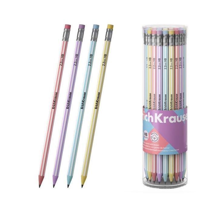 ErichKrause Blend Lapiz de Grafito con Goma de Borrar - Mina HB - Cuerpo Hexagonal - Plastico - Agarre Ergonomico - Colores Surt