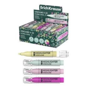 ErichKrause Visioline V-22 Floral Soul Expositor con 24 Marcadores Fluorescentes - Punta Biselada - Trazo de 0.6 a 3.0mm - Color