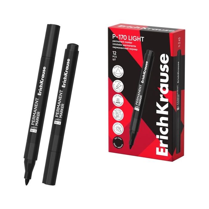 ErichKrause P-170 light Rotulador Permanente - Punta Conica - Trazo de 2.5mm - Resistente al Agua y a la Luz - Multisuperficie -
