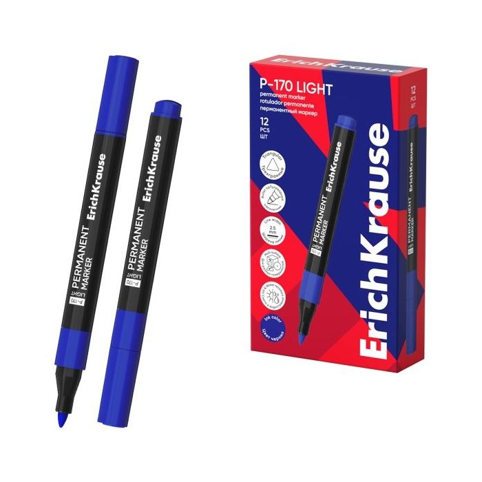 ErichKrause P-170 light Rotulador Permanente - Punta Conica - Trazo de 2.5mm - Resistente al Agua y a la Luz - Multisuperficie -