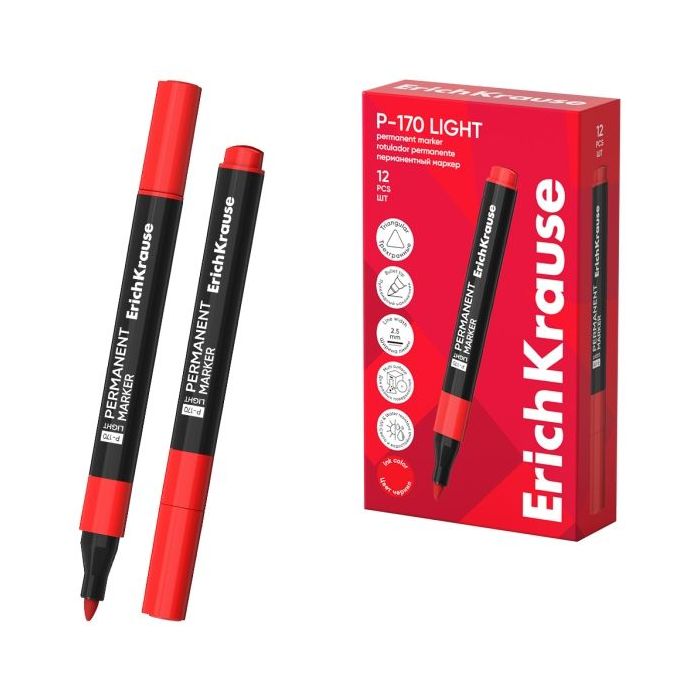 ErichKrause P-170 light Rotulador Permanente - Punta Conica - Trazo de 2.5mm - Resistente al Agua y a la Luz - Multisuperficie -