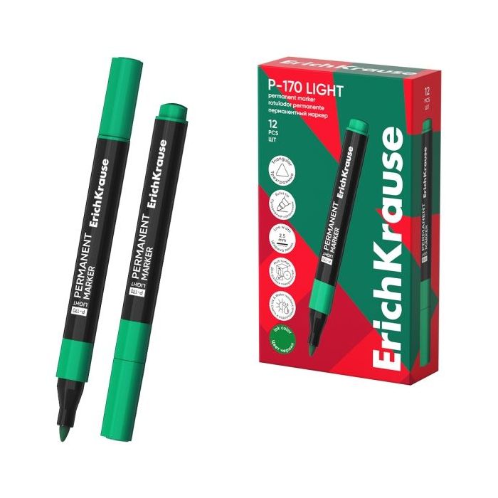 ErichKrause P-170 light Rotulador Permanente - Punta Conica - Trazo de 2.5mm - Resistente al Agua y a la Luz - Multisuperficie -