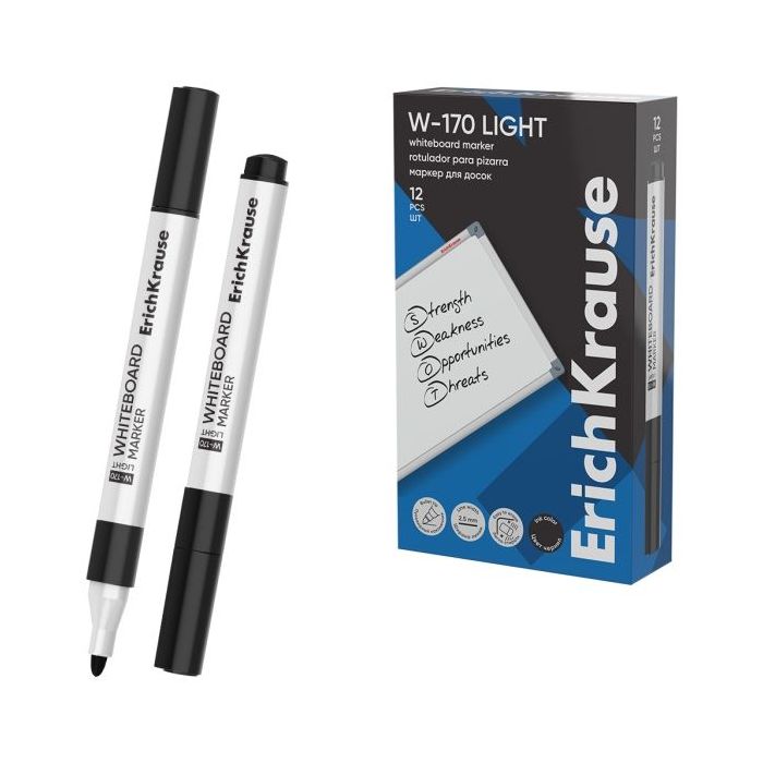 ErichKrause W-170 light Rotulador para Pizarra Blanca - Facil de Borrar - Punta Conica - Trazo de 2.5mm - Secado Rapido - Cuerpo